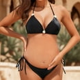 thumbnail image 1 of Womens Bikinis Summer Solid Color Floral Lace Up Halter Bra With Briefs Two Piece Tankinis Sets Swimsuits Holiday Wear, 1 of 8