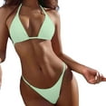 thumbnail image 1 of Womens Bikinis Summer Solid Color Halter Bra With Thongs Two Piece Tankinis Sets Swimsuits Bathing Suits, 1 of 6