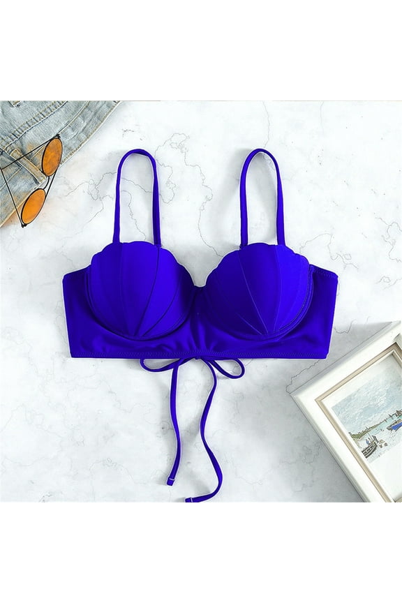 Womens Bikinis Summer Solid Color Seashell Spaghetti Strap Push Up Bra Tankinis Swimsuits Swimwears