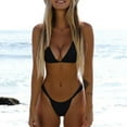 thumbnail image 1 of Womens Bikinis Summer Solid Color Spaghetti Strap Sexy Bra With Thongs Tankinis Two Piece Swimsuits Sets, 1 of 7