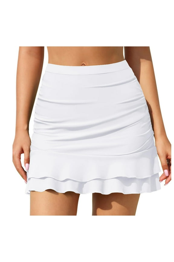 Womens Bikinis Swim Skirt For Bathing Suit Bottoms High Waisted Ruched Skirt Swimsuits With Built In Brief Skirt