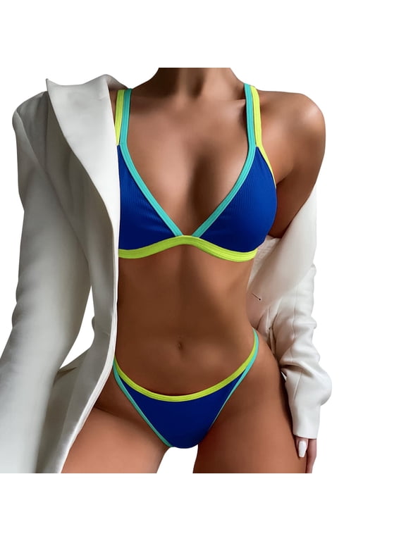 Womens Bikinis Textured Scoop Neck Padded High Cut Thong Bikini Swimsuit