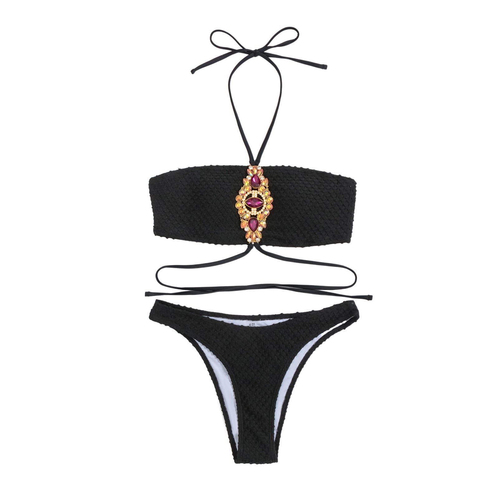 Womens Bikinis Women's New Bikini Color Big Diamond Chain Split