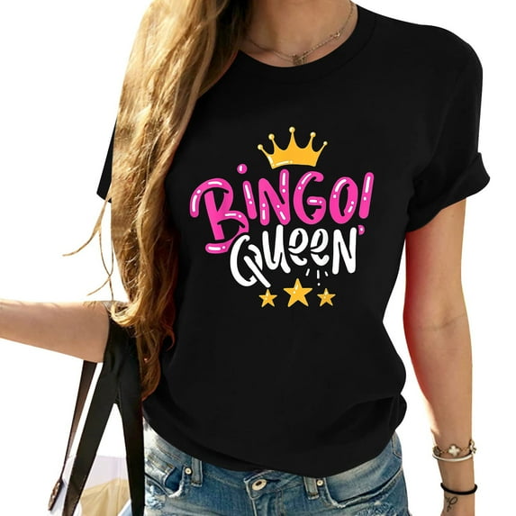 Womens Bingo Gift Queen T-Shirt Black 2XL
