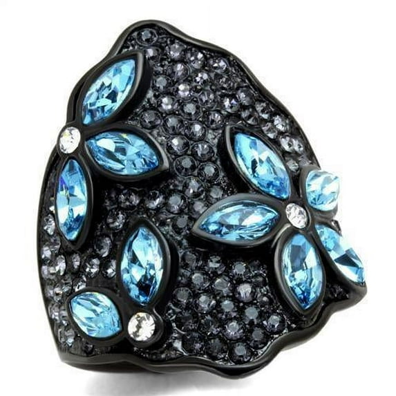 Womens Black Aquamarine Ring Anillo Para Mujer Stainless Steel Ring with Top Grade Crystal in Sea Blue Lucca