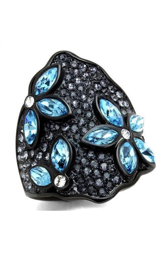 Womens Black Aquamarine Ring Anillo Para Mujer Stainless Steel Ring with Top Grade Crystal in Sea Blue Lucca