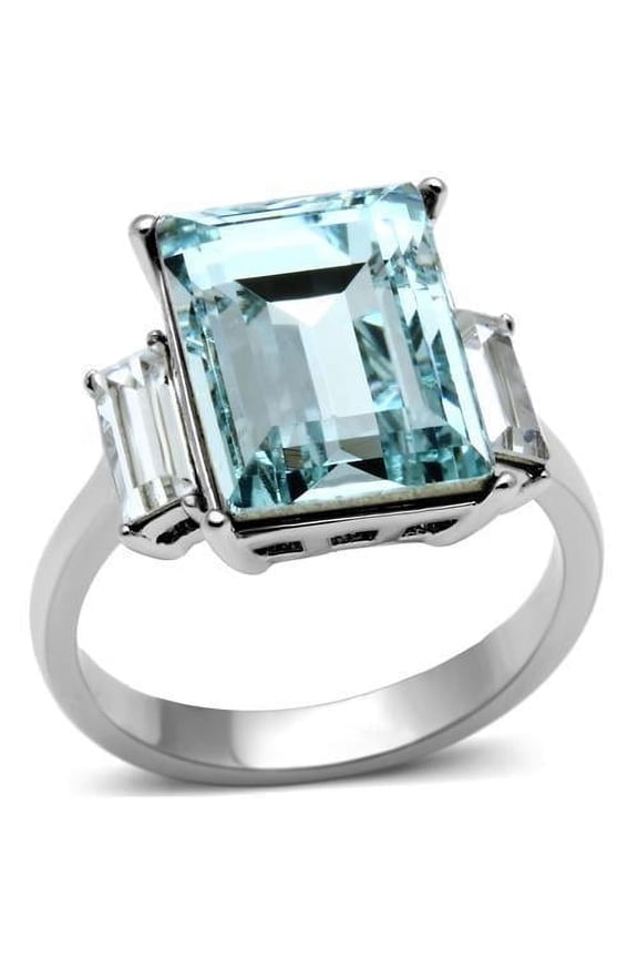 Womens Black Aquamarine Ring Anillo Para Mujer 316L Stainless Steel Ring Top Grade Crystal in Sea Blue Corato