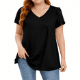 thumbnail image 1 of Womens Black Blouses V Neck Loose Dressy Shirts Petal Short Sleeve Plus Size Summer Tunic Tops, 1 of 7