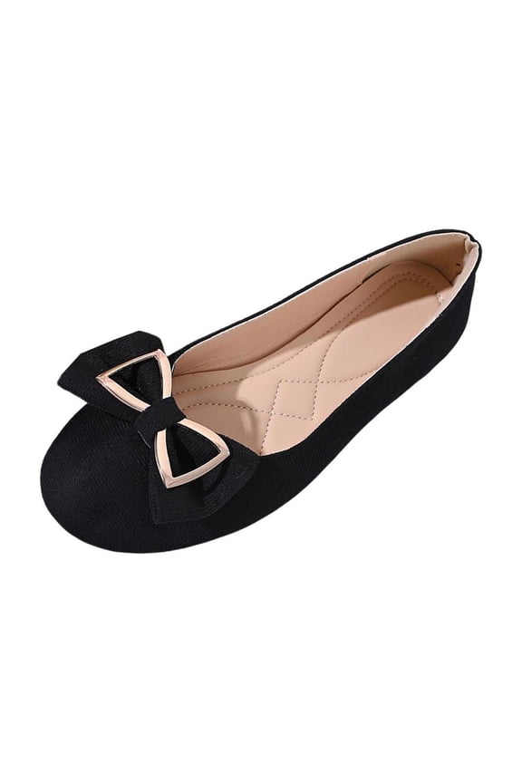 Womens Black Bow Ballet Flats - Comfortable Slip-On Flats with Cushioned Insole for Daily Wear,Size 6.5