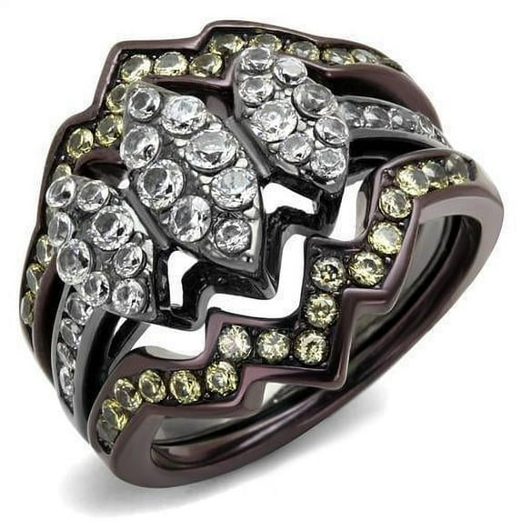 Womens Black Brown SIlver Ring Anillo Para Mujer Stainless Steel Ring with AAA Grade CZ in Clear Bolzano