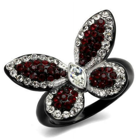 Womens Black Butterfly Ring Anillo Para Mujer Stainless Steel Ring with Top Grade Crystal in Siam Esther