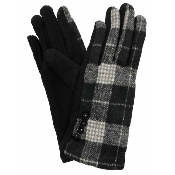 Womens Black Button Buffalo Plaid Stretch Fit Texting & Tech Touchscreen Gloves