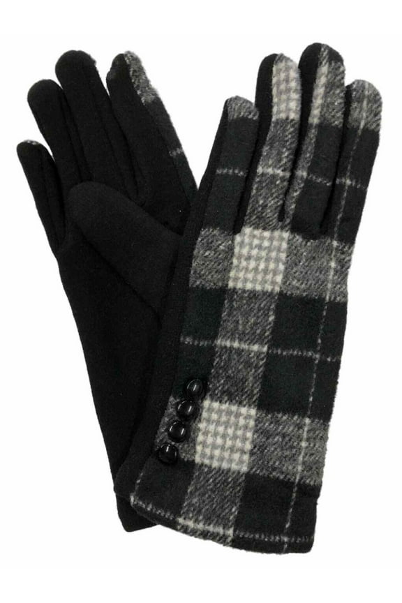 Womens Black Button Buffalo Plaid Stretch Fit Texting & Tech Touchscreen Gloves