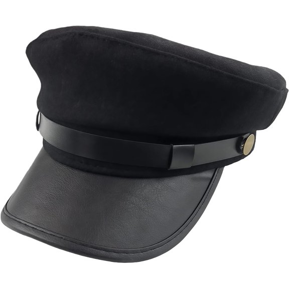 Womens Black Chauffeur Hat Vintage Captain Sailor Costume Newsboy Peaked Beret Cap