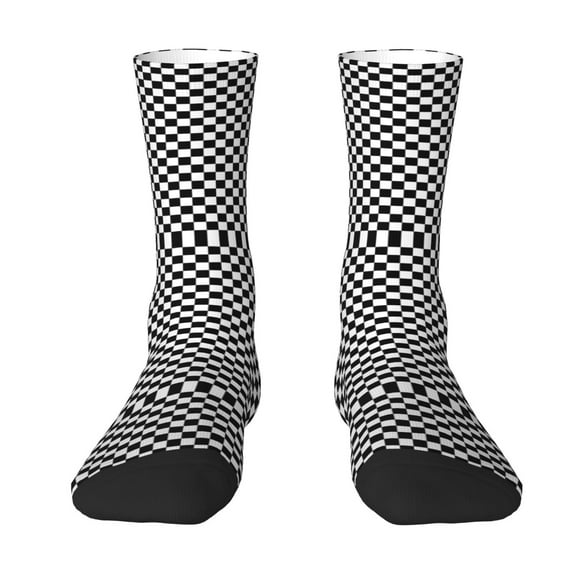 Womens Black Checkered Dress Crew Socks Colorful Novelty Socks