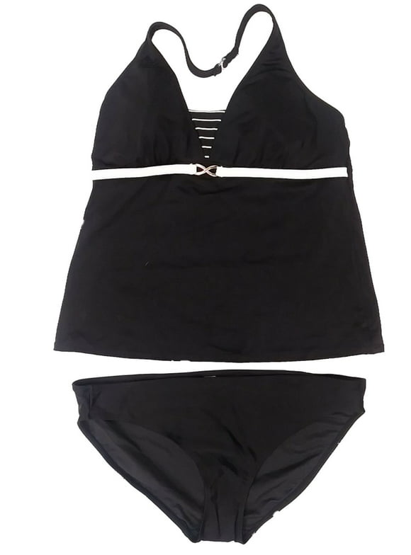 Womens Black & Cream White Stripe 2 Piece Swimming Suit Striped Tankini Set