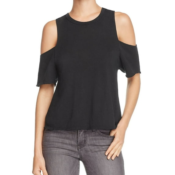 Womens Black Cut Out Short Sleeve Crew Neck Crop Top Party Top Size: XS