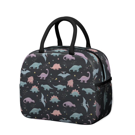 Womens Black Dinosaurs Stars Pterosaurs Pattern Lunch Box for Work,Insulated Lunch Bag for Women,Loncheras Para Mujer,Leakproof Adult Lunch Bag for Work,Beach,Travel,Picnic,Camping