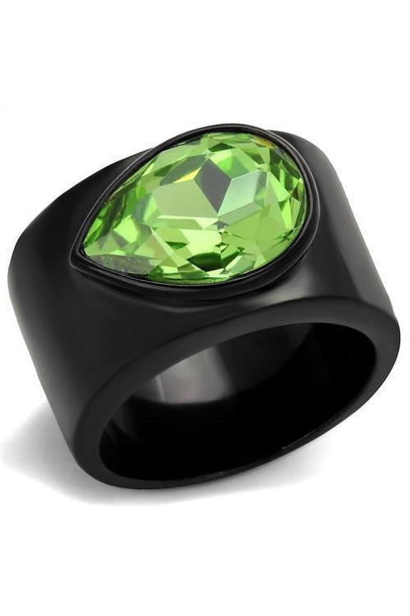 Womens Black Emerald Ring Anillo Para Mujer 316L Stainless Steel Ring with Top Grade Crystal in Peridot Sora