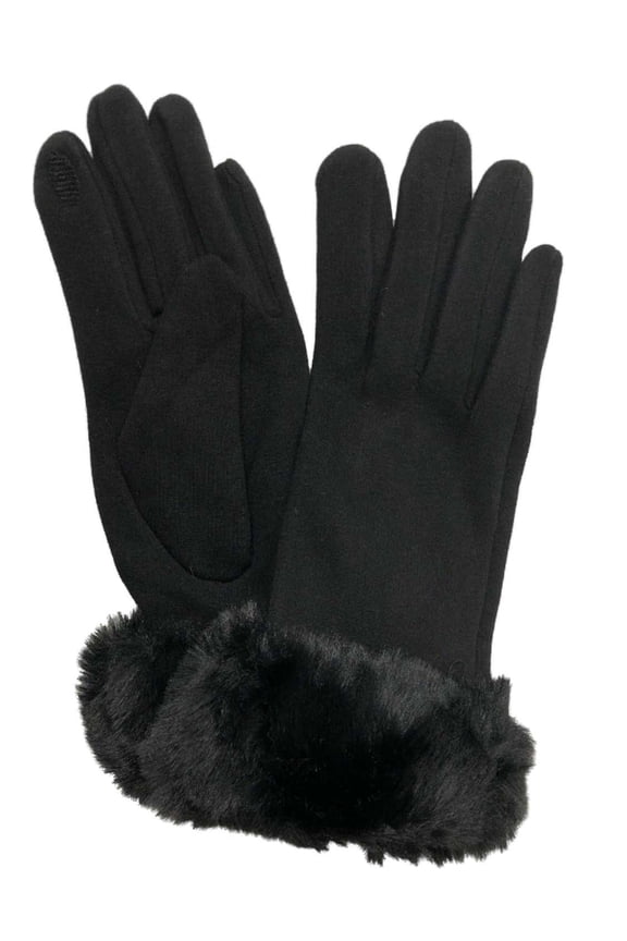 Womens Black Faux Fur Stretch Fit Texting & Tech Touchscreen Gloves