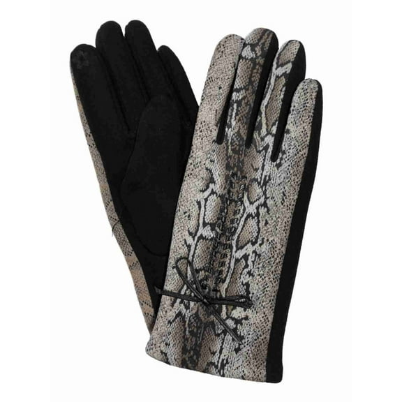Womens Black Faux Python Snake Skin Print Texting & Tech Touchscreen Gloves