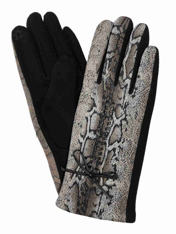 Womens Black Faux Python Snake Skin Print Texting & Tech Touchscreen Gloves