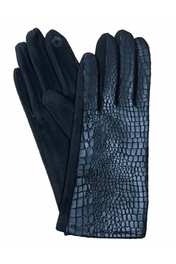 Womens Black Faux Snake Skin Print Stretch Fit Texting & Tech Touchscreen Gloves