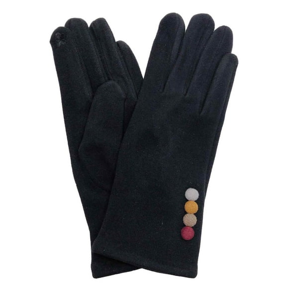 Womens Black Faux Suede Button Stretch Fit Texting & Tech Touchscreen Gloves