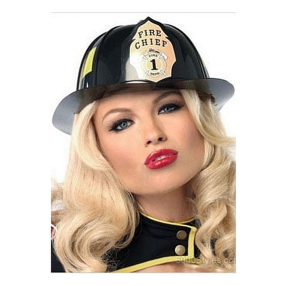 Womens Black Fire Chief Fireman Hat Costume Accessory