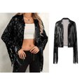 thumbnail image 1 of Womens Black Fringe Jacket Long Sleeve Sequin Fringe Jacket Sparkly Jackets for Women, 1 of 4