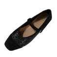 thumbnail image 1 of Womens Black Glitter Mary Jane Flats with Velvet Toe Cap, Adjustable Buckle Strap, Sparkly Comfortable Flat Shoes for Party Wedding Daily Wear,Size 5.5, 1 of 9