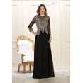 thumbnail image 1 of Womens Black/Gold Mother Of The Bride Evening Long Boat Neck 3/4 Sleeves A-Line Plus Size Dress, 1 of 5