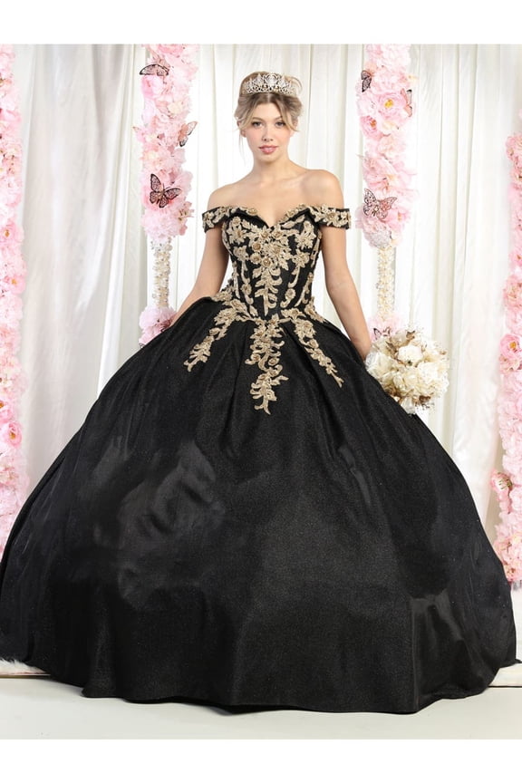 Womens Black/Gold Quinceanera Dress Sweet 16 Prom Long Sweetheart Off Shoulder Ball Gown Plus Size Dress