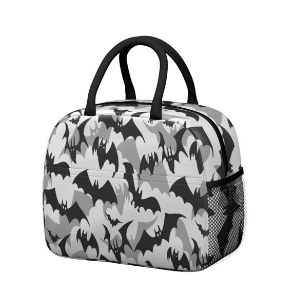 Womens Black and Gray Halloween Bats Lunch Box for Work,Insulated Lunch Bag for Women,Loncheras Para Mujer,Leakproof Adult Lunch Bag for Work,Beach,Travel,Picnic,Camping
