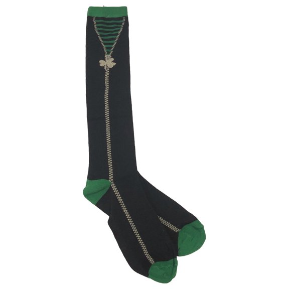 Womens Black & Green Knee Socks Gold Shamrock Theme St Patricks Day
