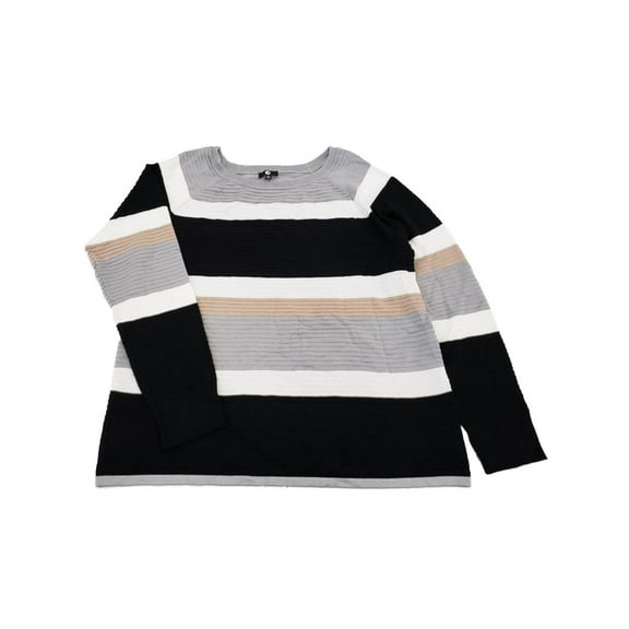 Womens Black Grey Tan White Stripe Ribbed Dressy Stretchy Sweater Top Shirt XL