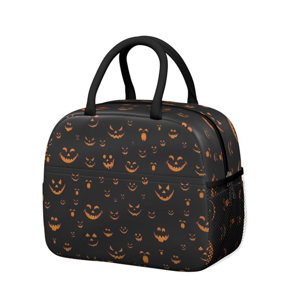 Womens Black Halloween Pumpkin Faces Lunch Box for Work,Insulated Lunch Bag for Women,Loncheras Para Mujer,Leakproof Adult Lunch Bag for Work,Beach,Travel,Picnic,Camping