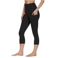 thumbnail image 1 of Womens Black High Waisted Capri Yoga Pants with Pockets, Tummy Control Workout Leggings, Buttery Soft Opaque 3/4 Length,Size L, 1 of 9