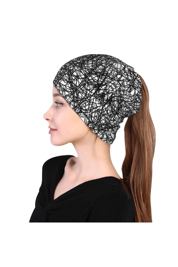 Womens Black Ink Scribbles Slouchy Beanie Cap Headwear Hat Turban
