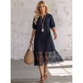 thumbnail image 1 of Womens Black Lace Hem Boho Casual Short Sleeve Midi Dress, 1 of 7