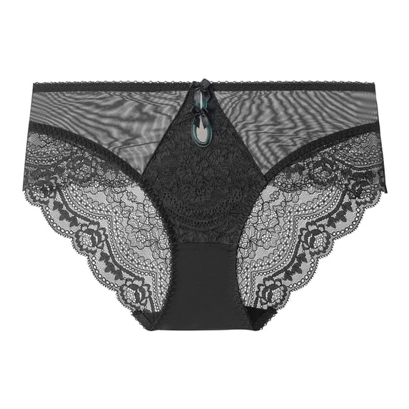 VONCOS Womens Black Lace Panties with Sheer Mesh & Bow - Floral Lace Underwear - Soft Stretchy Fabric - S-XXL 1PC,Size M