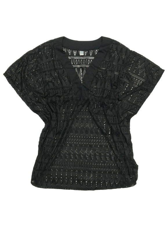 Womens Black Lace Swim Suit Cover Up Dress Medium