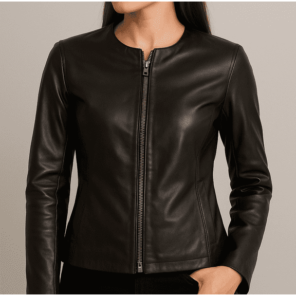 Womens Black Lambskin Genuine Leather Zipper Jacket New Biker Jacket 2 Zipper Pockets
