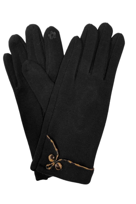Womens Black & Leopard Print Stretch Fit Texting & Tech Touchscreen Gloves