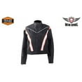 thumbnail image 1 of Womens Black Lightweight Racer Style Textile Jacket with Orange Stripes & White Studs - Medium, 1 of 1