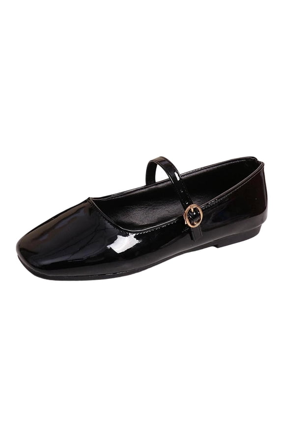 Womens Black Mary Jane Ballet Flats - Patent Faux Leather Square Toe Shoes with Buckle Strap for Work, Wedding & Formal Occasions,Size 8.5