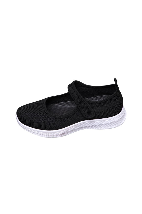 Womens Black Mesh Mary Jane Walking Shoes - Slip-On Casual Shoes with Cushioned Sole & Adjustable Strap for All-Day Comfort,Size 8.5