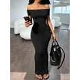thumbnail image 1 of Womens Black Off The Shoulder Ruched Bodycon Midi Dress, 1 of 5