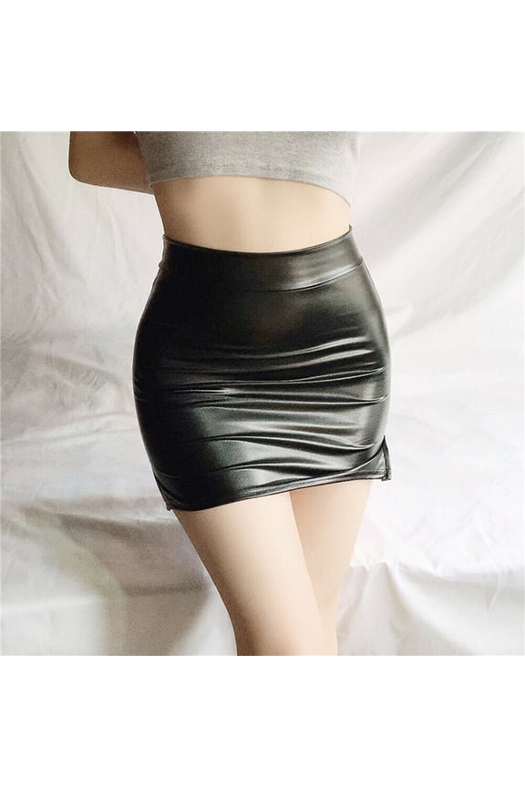 Womens Black PU Leather High Waist Tight Zip Stretch Mini-skirt Dress Skirts New