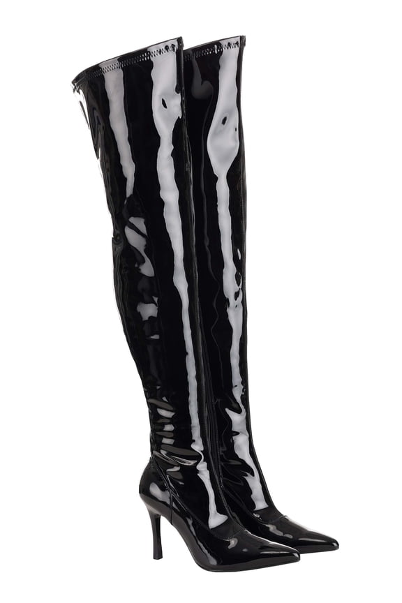 Womens Black Patent Over the Knee Boots